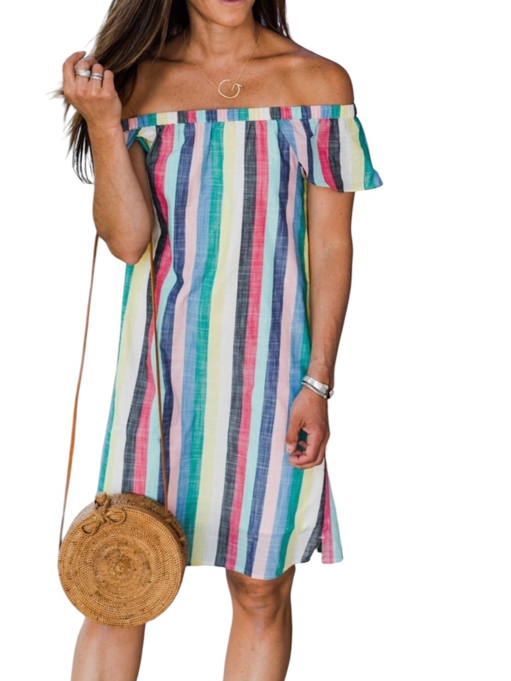 J. Crew Factory Striped off-the-shoulder dress size 6 multicolor